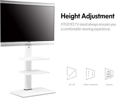 FITUEYES TV Stand White Series-S - 32-65 Inch, 40kg Capacity, Adjustable Height, Swivel & Tilt, 400x600 VESA, 3 Shelves