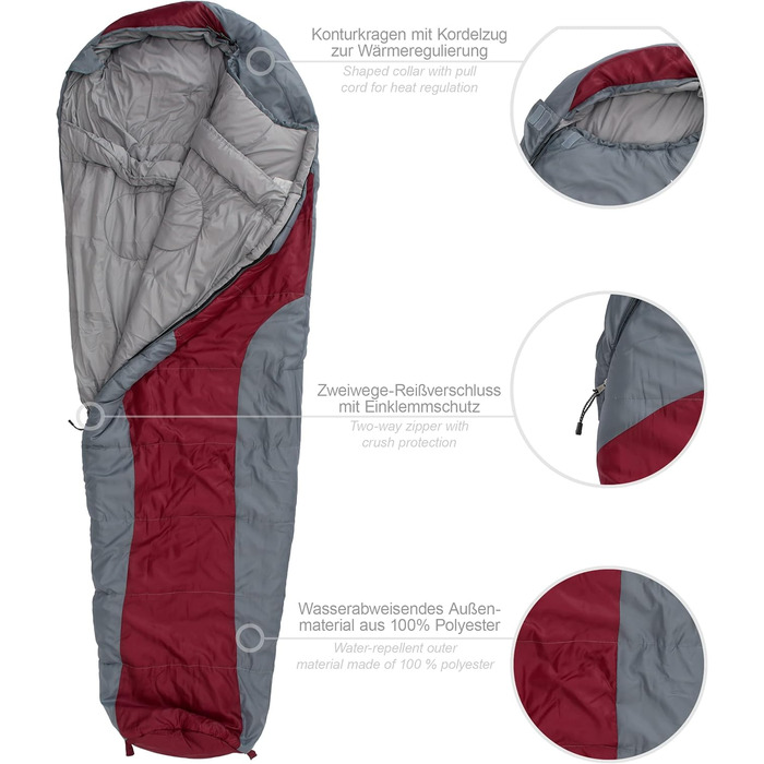 Спальний мішок Mumienschlafsack Tomorrow (бордовий / сірий, 230x80 см)