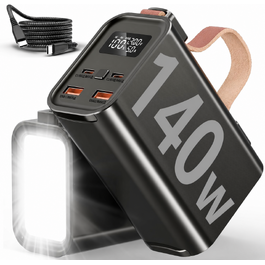 Портативний акумулятор для ноутбука 140W, 50000mAh, з LED дисплеєм, PD3.1, QC4.0, 4 виходи, 2 входи (Чорний)