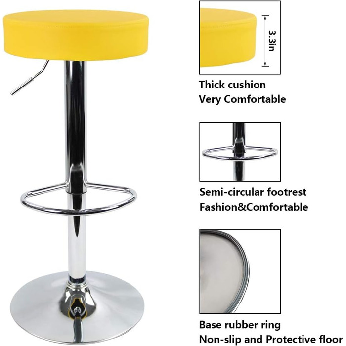 KKTONER Adjustable Height Swivel Bar Stool - SPA, Office, and Task Chair with PU Leather (Yellow)