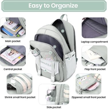 Дитячий рюкзак IvyH для дівчаток – велика місткість, водонепроникний, ідеальний для школи (2-6 клас), зелений