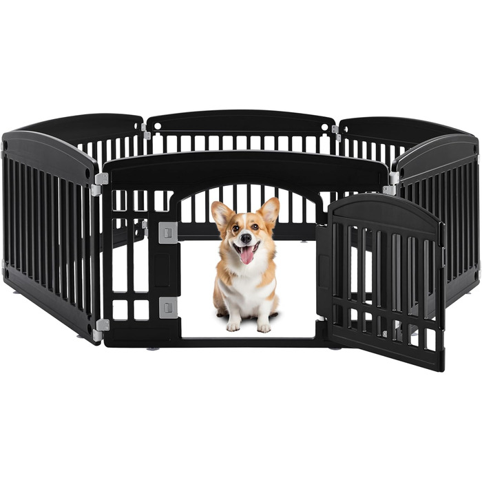 Клітка-манеж для собак, 61 см, 4 панелі, з дверцятами, чорна, складна, портативна, для цуценят та маленьких собак (пластик)