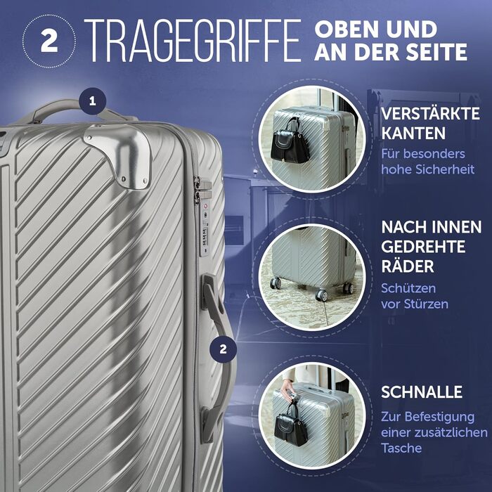 Чемодан дорожній 28 дюймів (XL) 120L, срібний, з роликами, захистом кутів та відділенням для ноутбука (75x50x33)