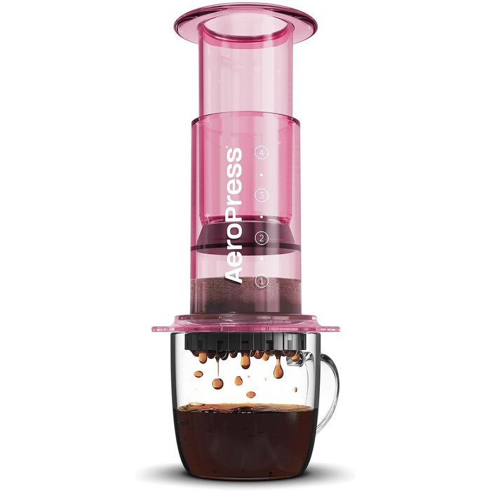 Прозора кавоварка AeroPress Clear 3-в-1: френч-прес, пуровер і еспресо, портативна міні-кавомашина для подорожей, без гіркоти, розмір S, рожева
