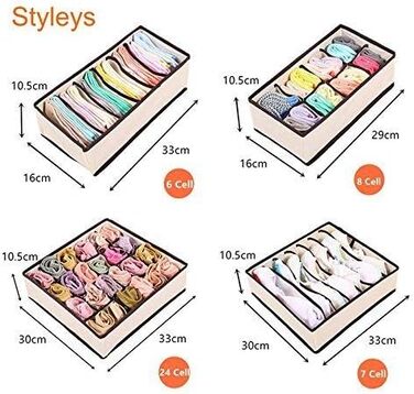 Styleys Set of 4 Foldable Storage Boxes, Drawer Dividers, Odorless Interior Lining, Storage Boxes, Closet Organizer, Under-Bed Organizer for Clothes, Shoes, Underwear, Bras