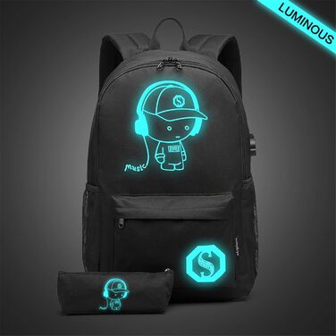 Шкільний рюкзак KONO для підлітків, чорний, світловідбиваючий, легкий, водонепроникний (30x17x48 см)