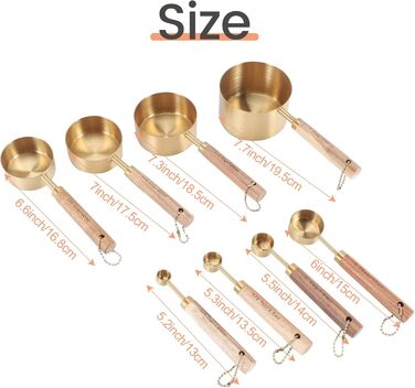 8-Piece Measuring Cup and Spoon Set with Fragrant Wooden Handles, Complete Set of Measuring Cups and Spoons