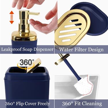 Набір аксесуарів для ванної кімнати темно-зелений (24 шт.) з душовою завісою та килимками, Mülleimer, тримач для зубних щіток, попільничка, дозатор мила, піднос, мильниця, щітка для унітазу, тримач для ватних паличок