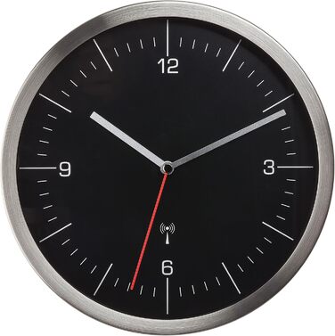 TFA Dostmann Wall Clock, 60.3544.01, No Ticking Sound, Kitchen Wall Clock, Analog, Glass Stainless Steel Black-Silver, 245 x 41 mm