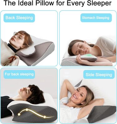 Ортопедична подушка Purova для шиї 2 в 1, з піною Memory Foam, для сну на боці, спині та животі (чорна)