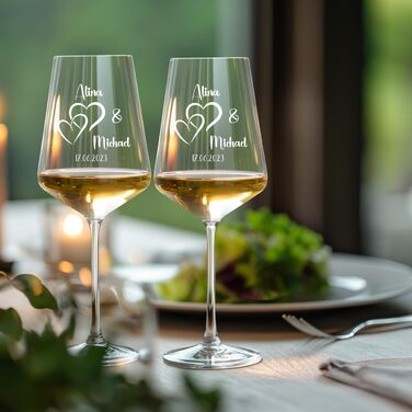 Leonardo Wine Glasses with Engraving 2-Piece Set for Him & Her. Only Love Matters. Personalized with Name & Date. Heart-Shaped Glass Leonardo Puccini, 560ml