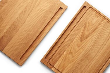 Edelding Cutting and Serving Board made of high-quality oak, 40 x 30 cm in size, with a juice groove and tablet holder | Antibacterial kitchen board | Serving board, breakfast board, solid wood board