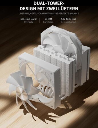 upHere UE2 Elite KC8C CPU кулер ARGB 120mm, Dual-Tower з 8 теплових трубок, TDP 280W, для процесорів AM5/AM4/AM3 Intel 1851/1700/115x/1200, тихий кулер для ПК (UE2 Elite T8-White)