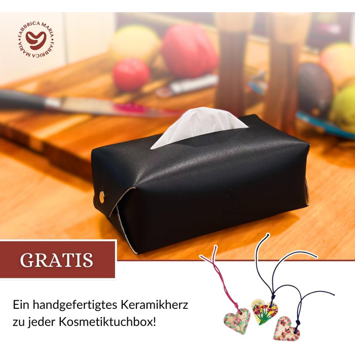 Genuine Leather Cosmetic Tissue Box, Handcrafted, Made in Italy, Perfect for Living Room, Bathroom, Kitchens, and Office/Practice (Black)