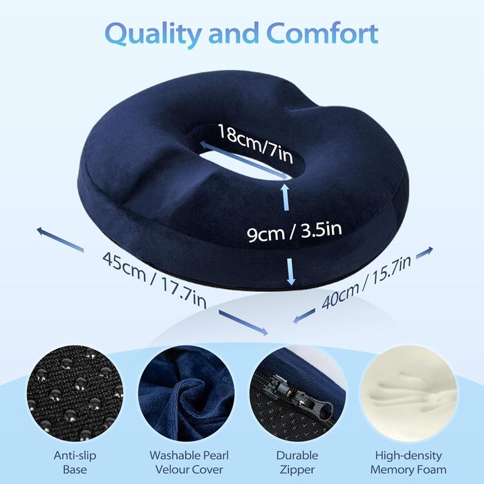 Подушка для геморою HOMCA, ортопедична, з memory foam, 45x40x9 см (блакитна)