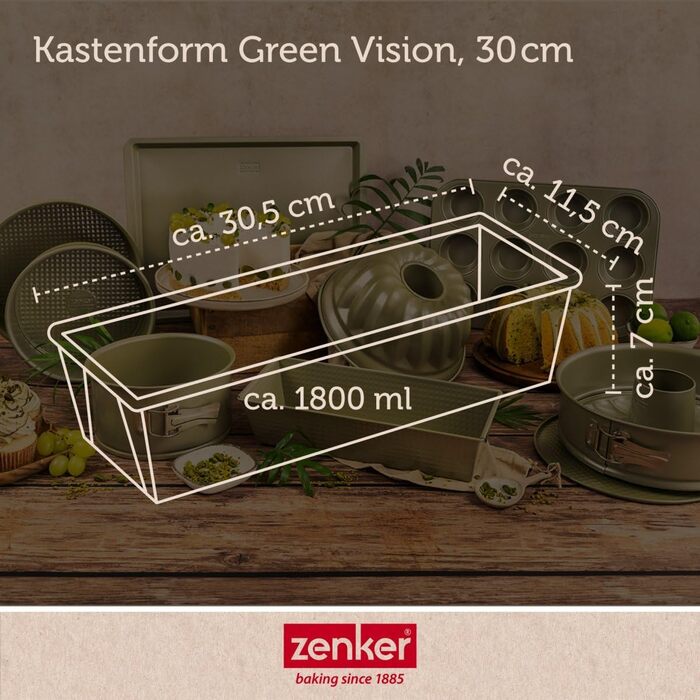 Форма для випікання Zenker Green Vision Ø 20 см з високим бортиком – сталева, зелена, антипригарна, прямокутна