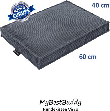 MyBestBuddy Visco Dog Bed M with POSO-Cord fabric, featuring viscoelastic foam and comfort foam flakes, 40°C washable - Dog bed/pet bed for small dogs, 70 x 50 cm (60x40 cm, Grey)