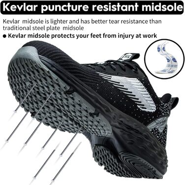 Зручні захисні черевики ISOOUS для чоловіків та жінок. Легкі, дихаючі, з металевим підноском, антиковзаючі, чорні, 43 EU