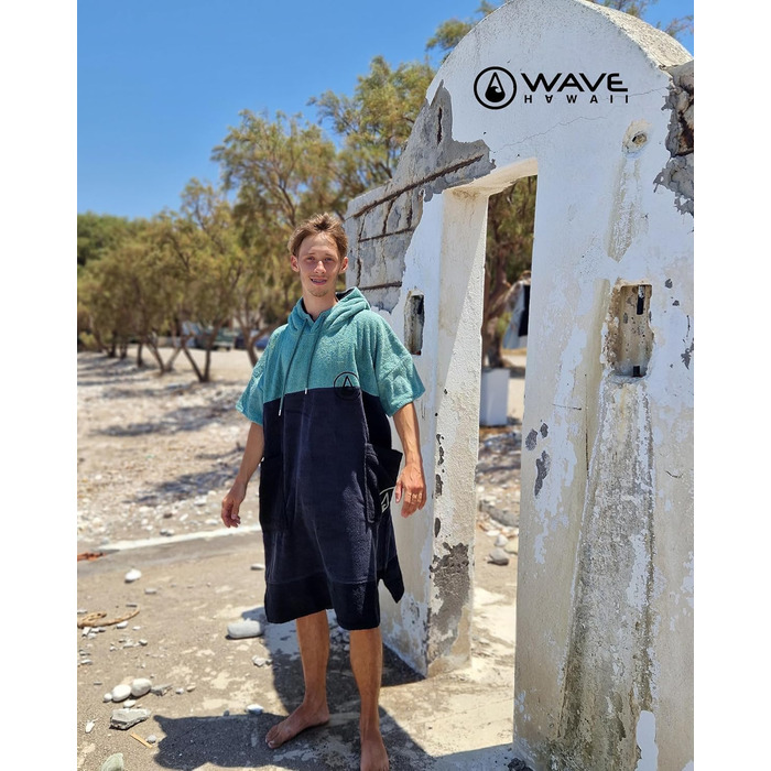 WAVE HAWAII Bathrobe Poncho for Women & Men | Size L, 170-200cm | 100% Cotton Surf Poncho | Velour & Terry Cloth Towel with High Water Absorption | Changing Aid for Adult Beachgoers