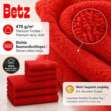 Набір махрових рушників Betz Premium, 6 шт. (4 шт. 50x100 см, 2 шт. 70x140 см), 100% бавовна, червоний
