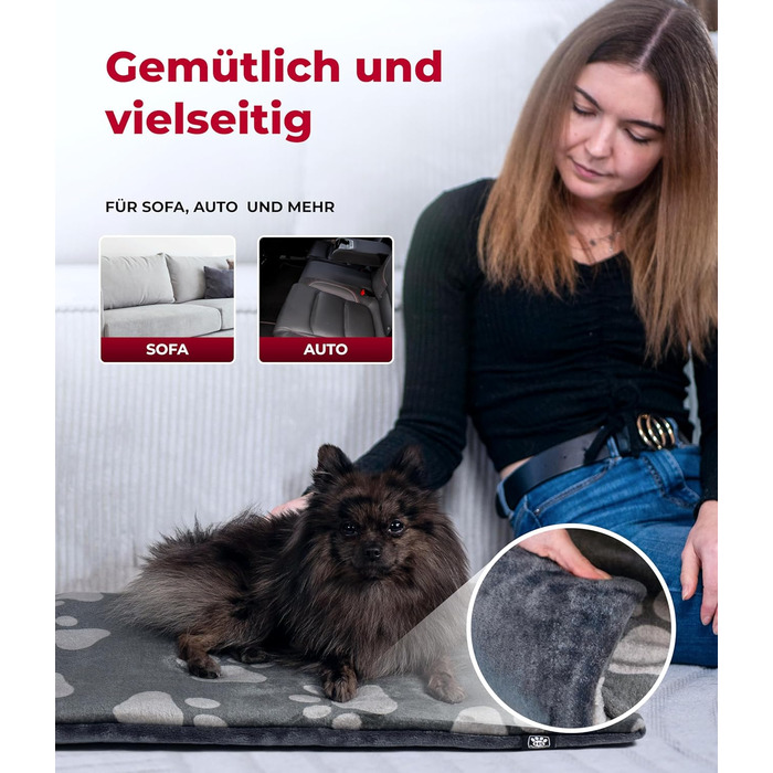 Плед для собак S (55x75 см) – двосторонній, м'який, з наповнювачем 3 см – ідеально для дивану, авто та переноски – лапка антрацит, Made in Germany 55 x 75 см лапка антрацит