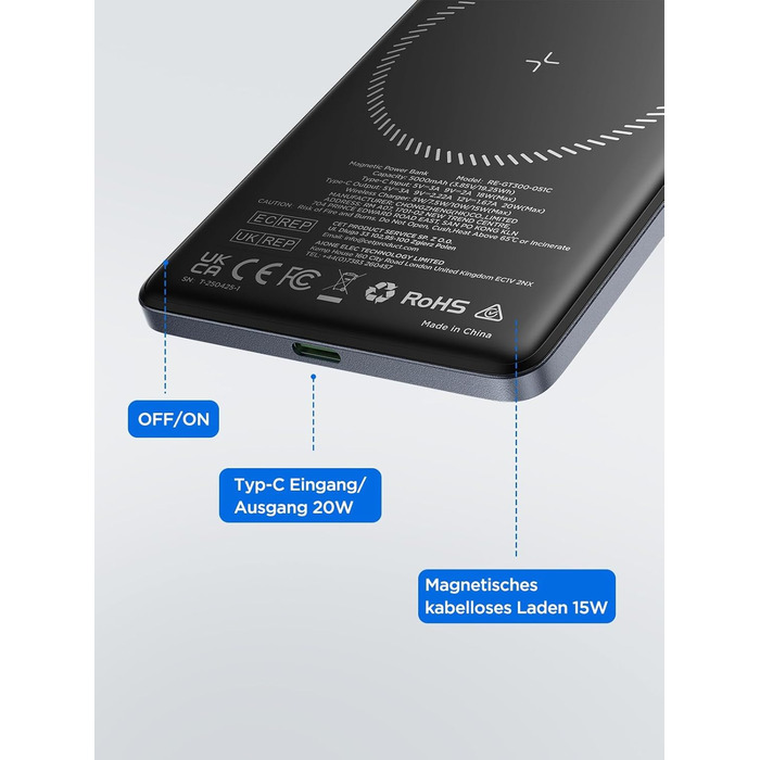 Power Bank MagSafe 5000mAh з бездротовою зарядкою 15W та USB-C, 20W PD, Gray - для iPhone, AirPods