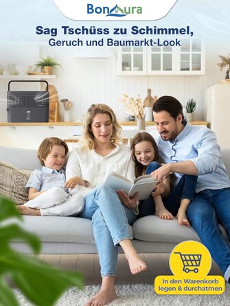 BonAura® Безструмний осушувач повітря - для підвалів, ванних кімнат та інших приміщень - 980г осушувального грануляту в комплекті - Осушувач повітря та гранулят для захисту від цвілі, Titanium Gray