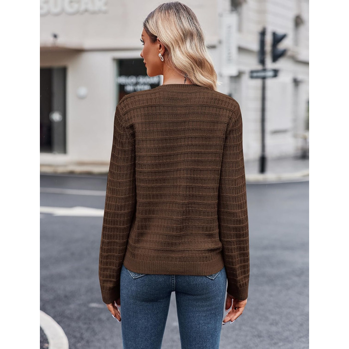 Жакет Zeagoo з довгими рукавами, кардиган з круглим вирізом, в'язаний жакет на ґудзиках, відкритий спереду, в'язаний светр, елегантний жакет Zeagoo для жінок (XXL, A-коричневий)