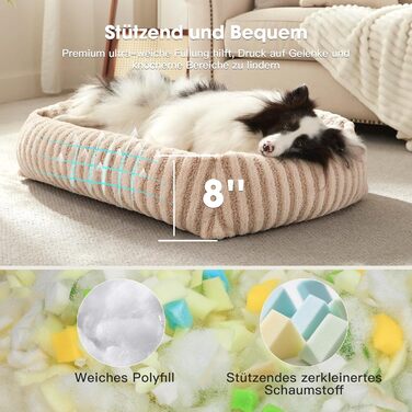 Лежанка для собак середнього розміру, миюча, знімний чохол, підняті бортики, кошик з неслизьким покриттям, зручний чохол з кролячої вовни, 64 x 54 x 43 см (L-76 x 61 x 20 см, Бежевий)