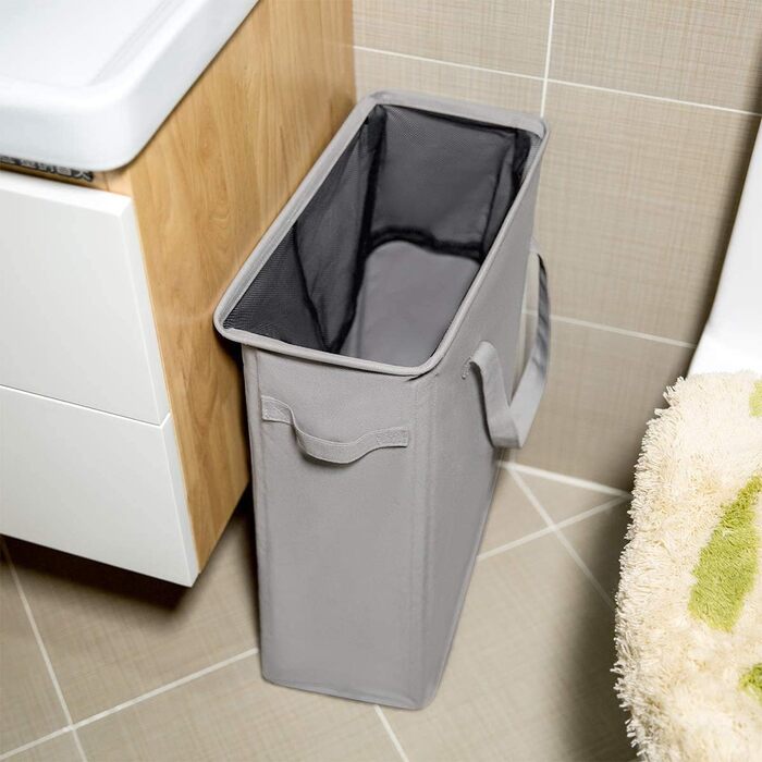Chrislley Slim Laundry Basket Small Laundry Basket Foldable Laundry Basket Collapsible Laundry Bag Narrow Laundry Basket with Handle - 45L Grey