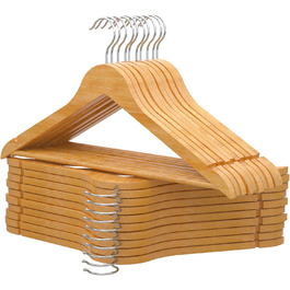Плечики для одягу Portentum Holz, 10 шт., натуральні кольори - 360° обертання гачка, виступи для спідниць та блузок, нековзний тримач для штанів, підходять для костюмів, сорочок, курток (20 шт.)