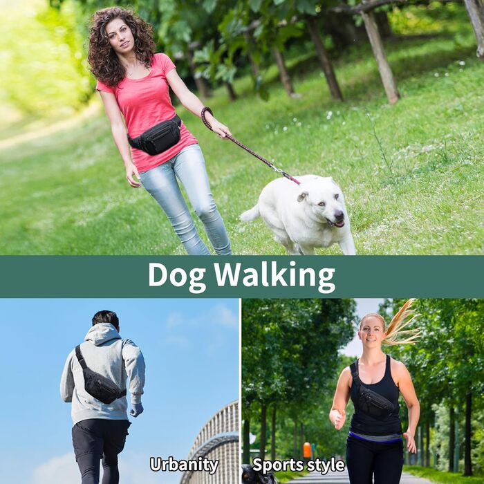 Чоловіча/Жіноча поясна сумка на пояс, 30 см, унісекс, для подорожей, туризму, прогулянок з собакою, чорна