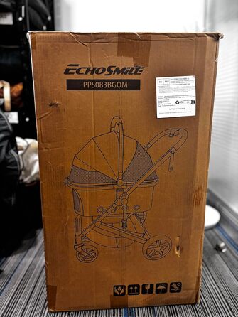 Візок для собак EchoSmile до 20 кг, 4-в-1, чорний. Складаний, з колесами, сітковими віконцями. Підходить для собак та котів середніх розмірів