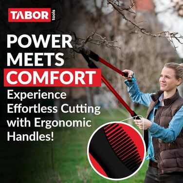 Секатор TABOR TOOLS GL16E для свіжої деревини до 35 мм, садові ножиці з високою силою різу, ергономічною ручкою, амортизатором та антипригарними лезами