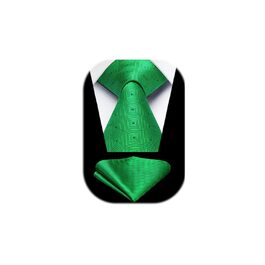 Краватка Enlision для чоловіків у клітинку з кишеньковим хустинкою, формальний стиль, бізнес-краватка та комплект кишенькових хустинок (зелений)