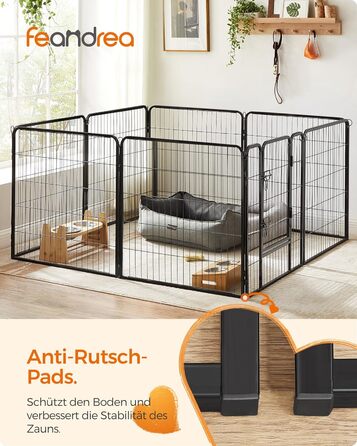 Вольєр для тварин Feandrea Freilaufgehege XL (77x80 см), чорний, з 8 панелей, DIY, для дому та вулиці