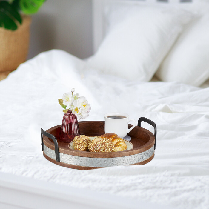 Relaxdays Mango Wood Tray with Metal Rim
