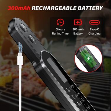 Бездротовий термометр для м'яса з миттєвим зчитуванням, ±0.3°C, IP67, для приготування на грилі, барбекю, кухні. Термометр для м'яса з LCD екраном