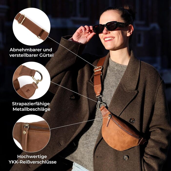 Чоловіча/жіноча сумка через плече Berliner Bags Preiu Bauchtasche - шкіряна поясна/crossbody сумка (Camel, M)