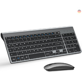 Комплект клавіатури та миші TopMate 2,4G Ultra Slim: тиха клавіатура з перемикачами Schissschalter та миша 2400DPI, USB, з батарейками AA/AAA, для PC/Laptop/Windows/Mac (Рожево-золотий/Білий (Сіро-чорний))