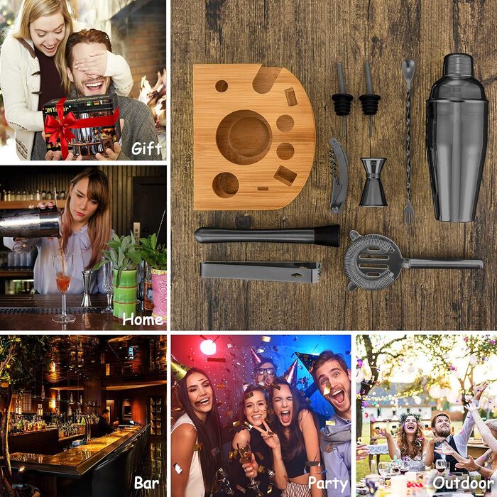 Набір бармена Schwarz (Чорний) зі стійкою для коктейлів - професійний шейкер для приготування напоїв