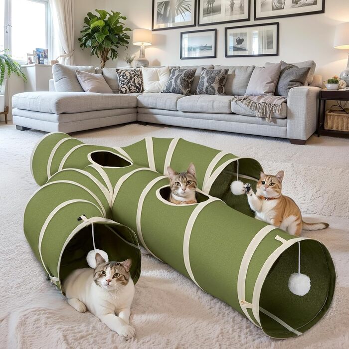 Cat Tunnel Toy, Collapsible Cat Tunnel for Indoor Cats, Interactive Peek-a-Boo Hole, Pet Tunnel with Cat Wand Toy (Cactus Shape, XXL (30cm*150cm))