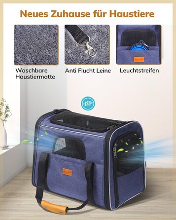 Транспортна переноска для котів та цуценят Morpilot до 5 кг, переноска для котів та собак, блакитна денім, 44 x 28 x 35 см, 44L, з надійними застібками, для відвідування ветеринара, авто, літак