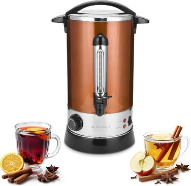 Navaris Mulled Wine Warmer/Hot Water Dispenser - Stainless Steel - with Thermostat, Fill Level Indicator, and Tap - Mulled Wine and Hot Beverage Dispenser (10 l, Copper)