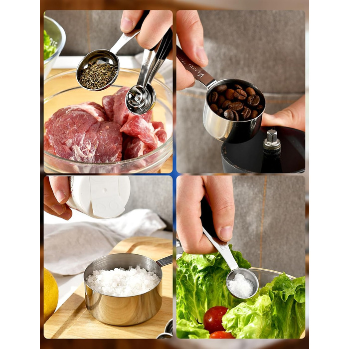 Набір мірних ложок та стаканів з нержавіючої сталі, 10 шт. – кольоровий набір для випічки та кухні, можна мити в посудомийній машині