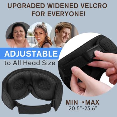 Маска для сну Dolida з Bluetooth навушниками V5.4, 3D контурні подушечки для очей, мікрофон, для бічних положень, подорожей, глибокий чорний колір