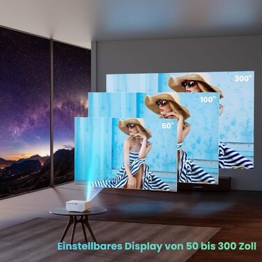 HOPVISION Міні проєктор Beamer WiFi Bluetooth Full HD 1080P 4K з зумом, 12000 Lumens. Підтримка: Smartphone, HDMI, USB, Laptop, Fire Stick, PS5. Екран 300 дюймів.