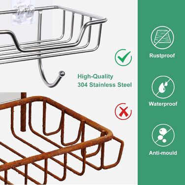 Тримач для мила без свердління Uten, нержавіюча сталь, самоклеючий, з 2 гачками, для ванної, кухні (сріблястий, овальний, 2 шт.)