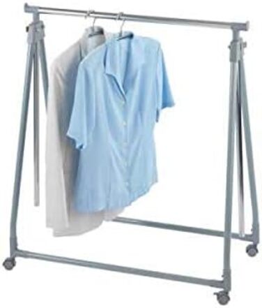WENKO Clothes Rack Folding, Clothes Storage with Adjustable Clothes Rail and Wheels, Plastic/Metal, 88 x 100-168 x 11-49 cm, Chrome/Grey