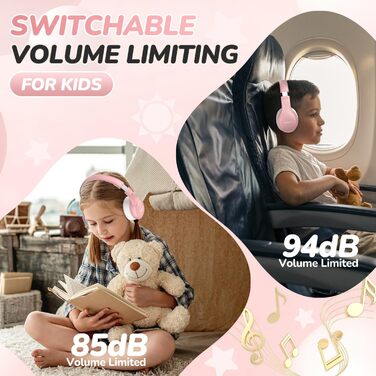 Дитячі Bluetooth навушники JoySpark з мікрофоном, рожеве золото, 60 годин роботи, Bluetooth 5.4, Type-C, обмеження гучності 85/94 дБ